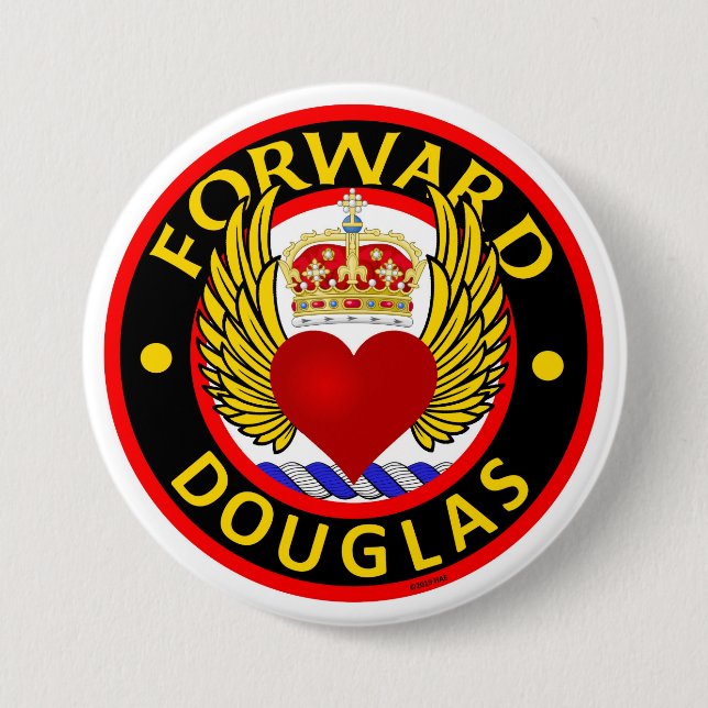 Douglas button with Crowned, Winged Heart crest (Front)