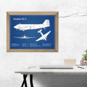 Douglas DC-3 - Airplane Blueprint Drawing Plan ABD Photo Print