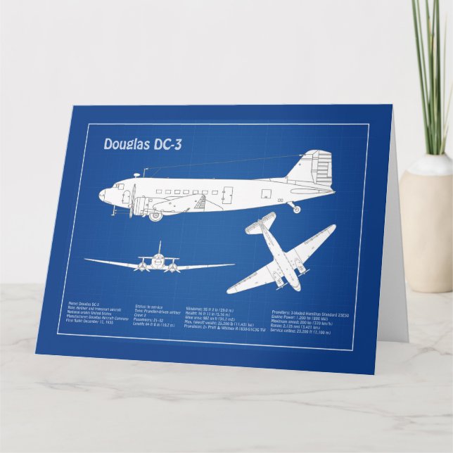 Douglas DC-3 - Airplane Blueprint Drawing Plan ABD Thank You Card (Front)
