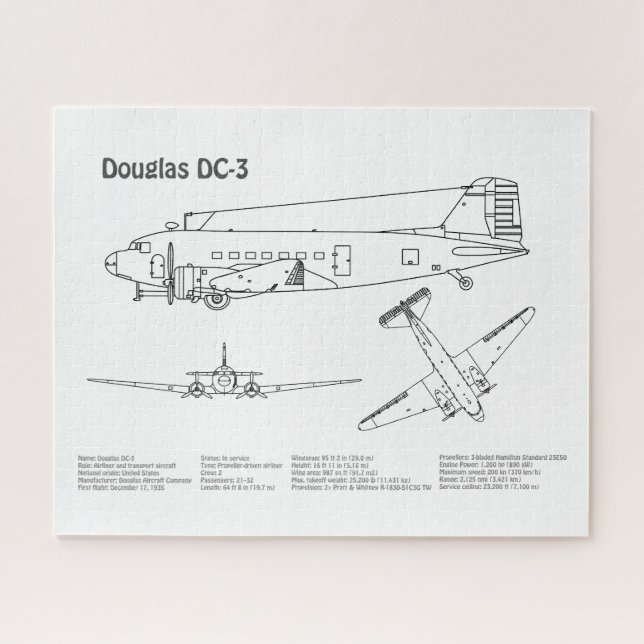 Douglas DC-3 - Airplane Blueprint Drawing Plans BD Jigsaw Puzzle (Horizontal)