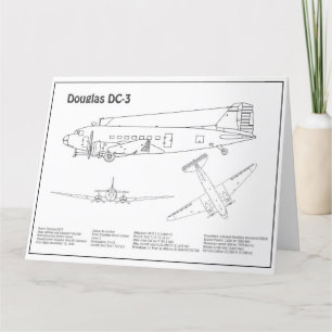 Douglas DC-3 - Airplane Blueprint Drawing Plans BD Thank You Card