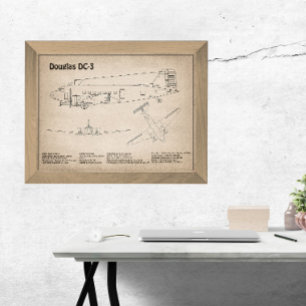 Douglas DC-3 - Airplane Blueprint Drawing Plans SD Photo Print