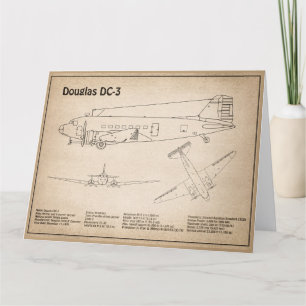 Douglas DC-3 - Airplane Blueprint Drawing Plans SD Thank You Card