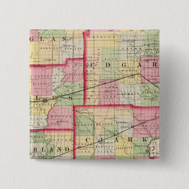 Douglas, Edgar, Coles, Cumberland, Clark counties 2 Inch Square Button (Front)