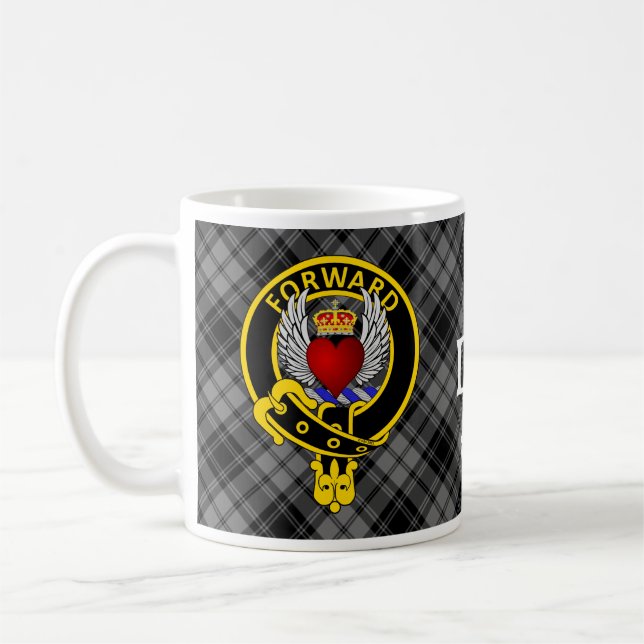 Douglas "FORWARD" Crest on Grey Douglas Tartan Mug (Left)