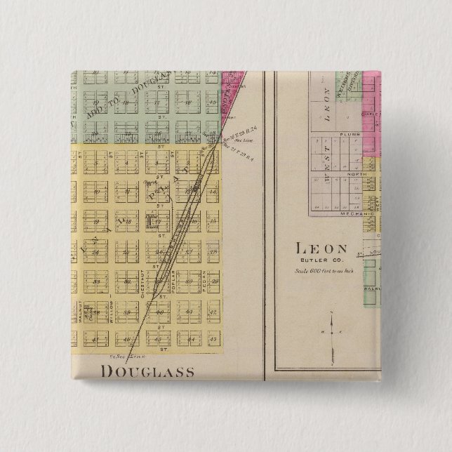 Douglas, Leon, Wingate, and Latham, Kansas 2 Inch Square Button (Front)
