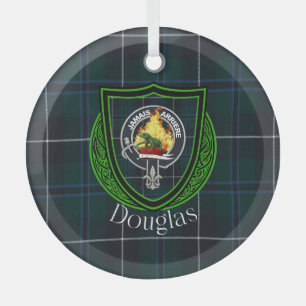 Douglas Scottish Clan Tartan & Crest Glass Ornament