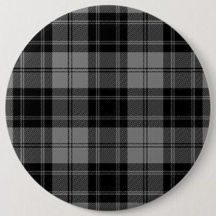 Douglas tartan black gray plaid 6 inch round button