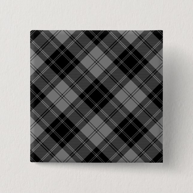 Douglas tartan black grey plaid 2 inch square button (Front)