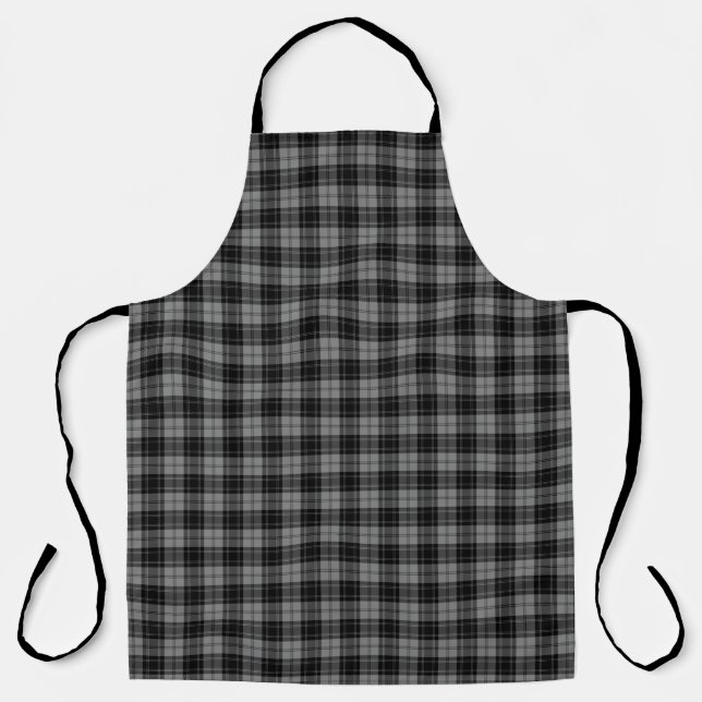 Douglas tartan black grey plaid apron (Front)