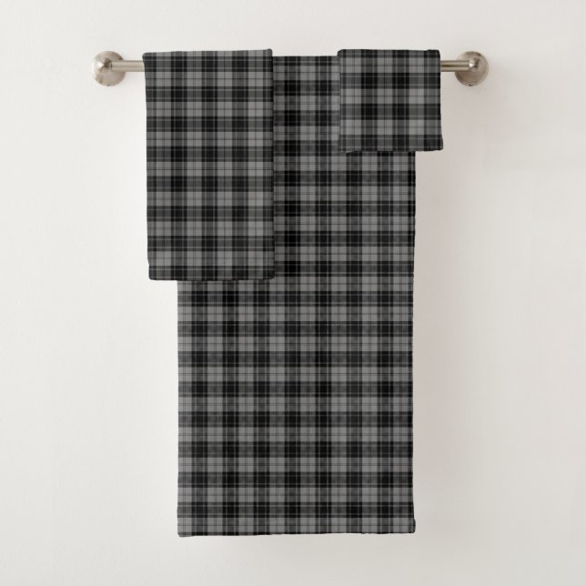 Douglas tartan black grey plaid bath towel set (Insitu)