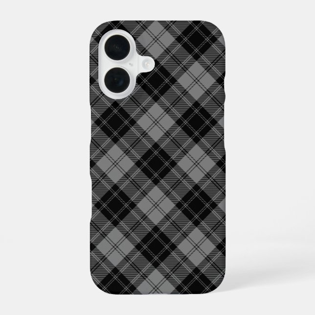 Douglas tartan black grey plaid iPhone 16 case (Back)