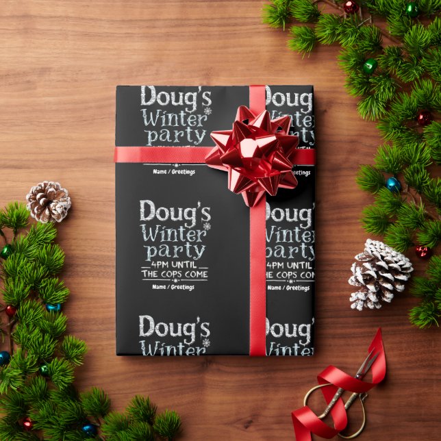 Doug's Winter Party, February 15, 4PM Funny  Wrapping Paper (Holiday Gift)