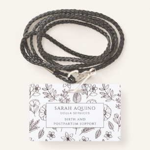 Doula Badge Hand Drawn Floral On White