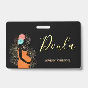 Doula Birth Coach Midwife Floral Calligraphy Black Badge