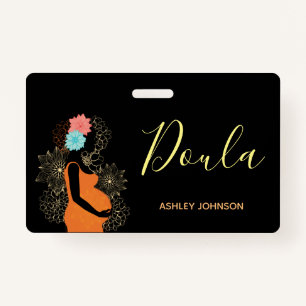 Doula Birth Coach Midwife Floral Calligraphy Black Badge