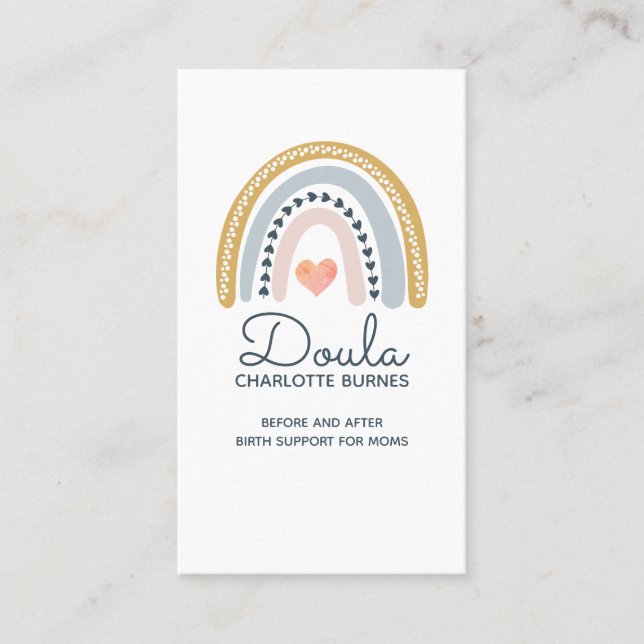 Doula Birth Coach Watercolor Rainbow Business Card (Front)