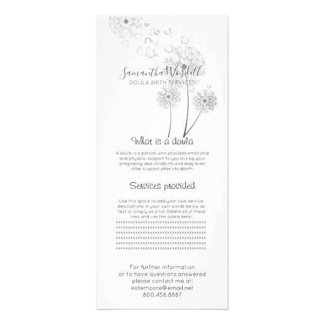Doula Birth Midwife Illustrated Flowers Rack Card (Front)
