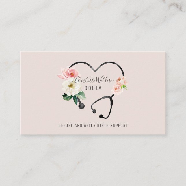 Doula Floral Stethoscope Business Card (Front)