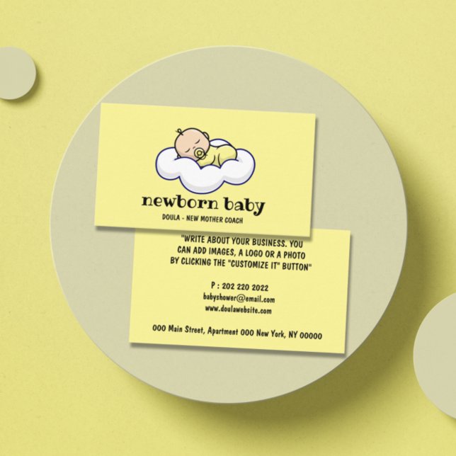 Doula New Baby Sleeping on Cloud yellow Business Card (Creator Uploaded)