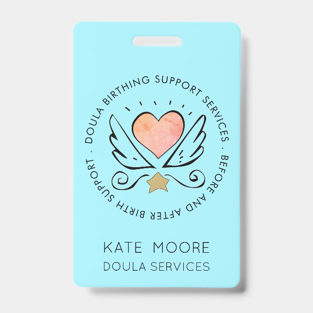 Doula Or Midwife Heart With Wings Name Badge (Front)
