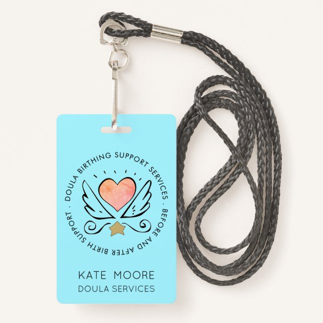 Doula Or Midwife Heart With Wings Name Badge (Front with Lanyard)