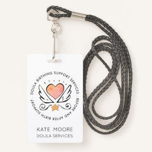 Doula Or Midwife Heart With Wings Name White Badge