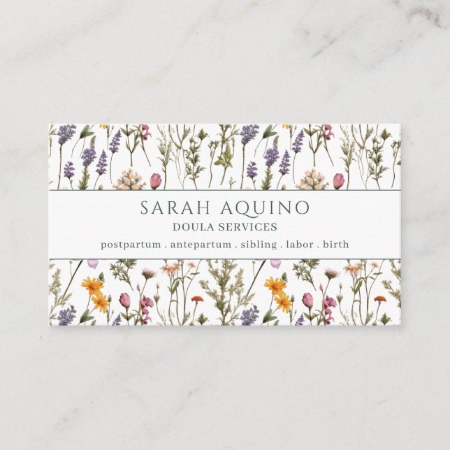 Doula Pink Purple Wildflower Pattern Business Card (Front)