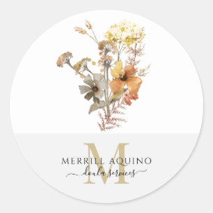 Doula Services Monogram Watercolor Floral  Classic Round Sticker