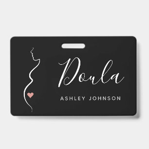 Doula Simple Minimal Classy Black & White Name Tag Badge