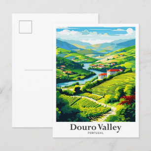 Douro Valley Portugal Vintage Travel Illustration Postcard