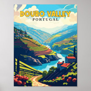 Douro Valley Portugal vintage travel illustration Poster