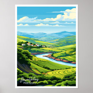 Douro Valley Portugal Vintage travel illustration Poster