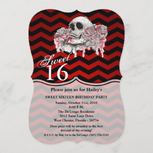 Doux 16 crâne Invitation Rose Gothic Chevron