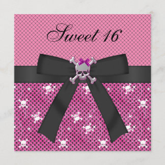 Doux 16 Crânes et Pois Invitations roses