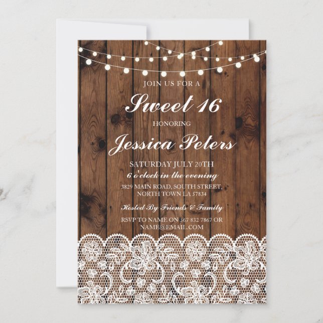 Doux 16 feux d'anniversaire Invitation de dentelle (Devant)