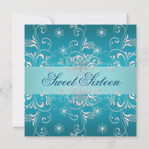 Doux 16 Invitation d'anniversaire de la neige bleu
