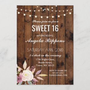 Doux 16 Invitation d'anniversaire Fleur de bois ru