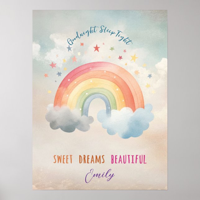 doux rêves arc-en-ciel enfants pépinière affiche (Devant)