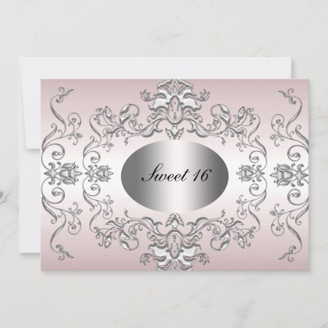 Douze ans douce rose argent élégante invitation (Devant)