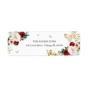 Douze ans, rouge, fuchsia, or, floral, papillon
