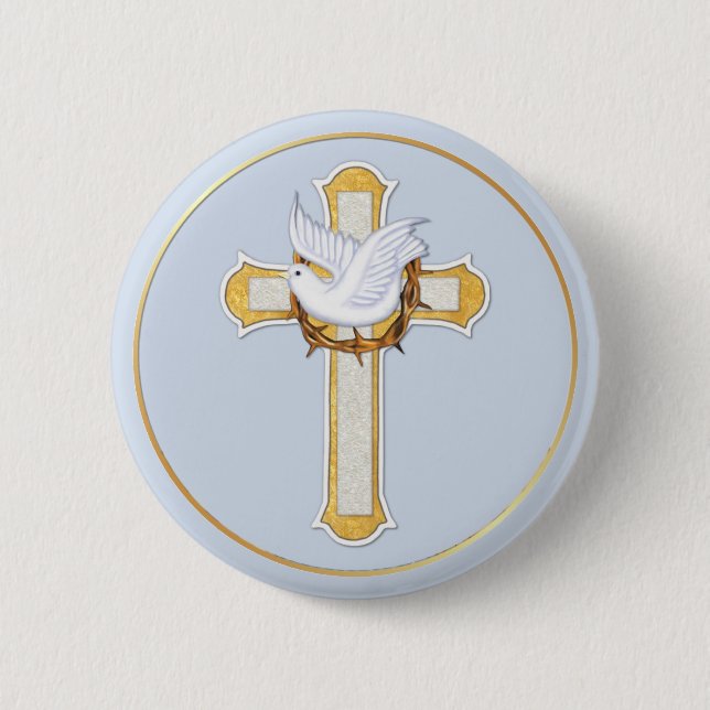Dove and Cross 2 Inch Round Button (Front)