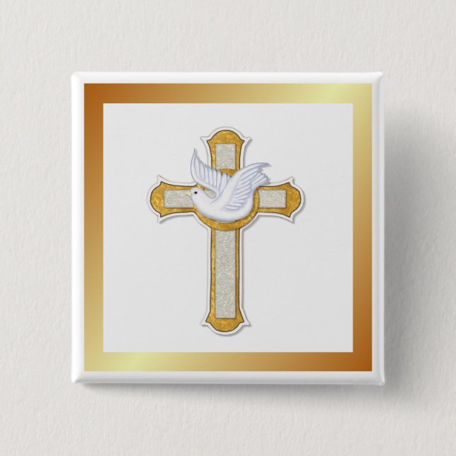 Dove and Cross 2 Inch Square Button (Front)