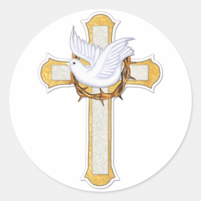 Dove and Cross Classic Round Sticker (Front)