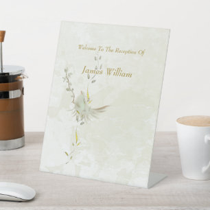 Dove and golden leaves pedestal sign