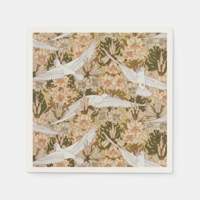 Dove and Lily Floral Print Napkin (Front)