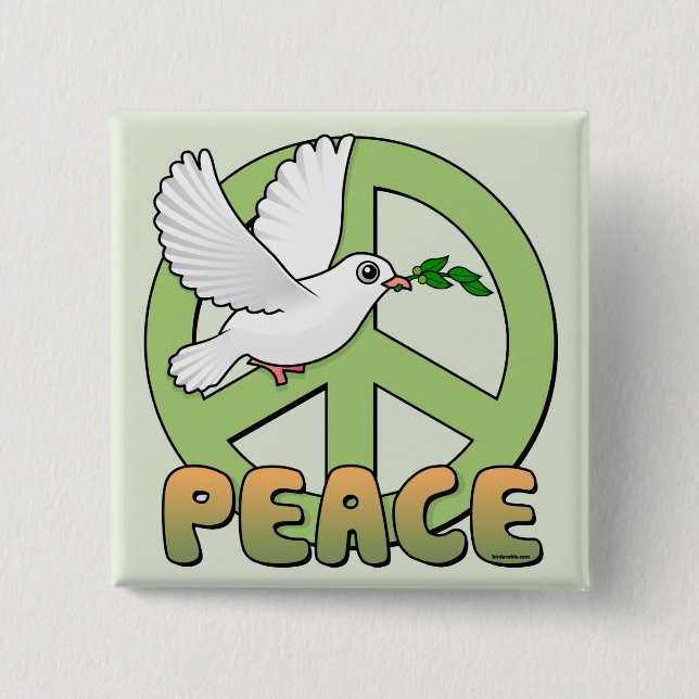 Dove and Peace Symbol 2 Inch Square Button (Front)