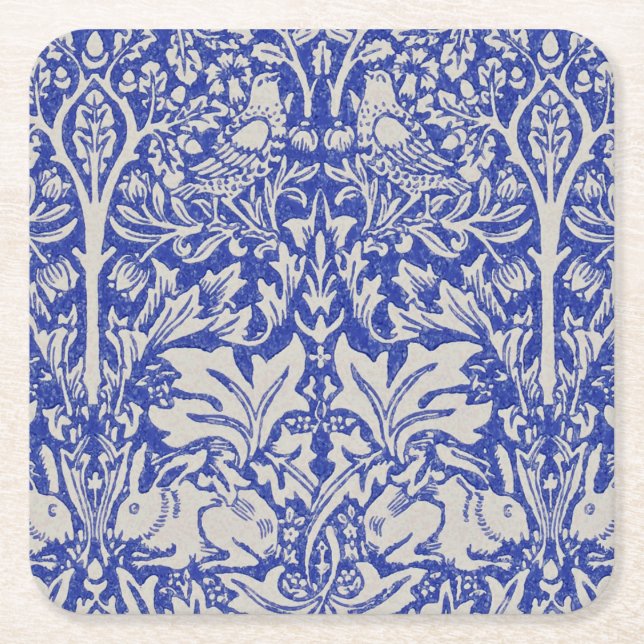 Dove and Rabbit, William Morris Square Paper Coaster (Front)