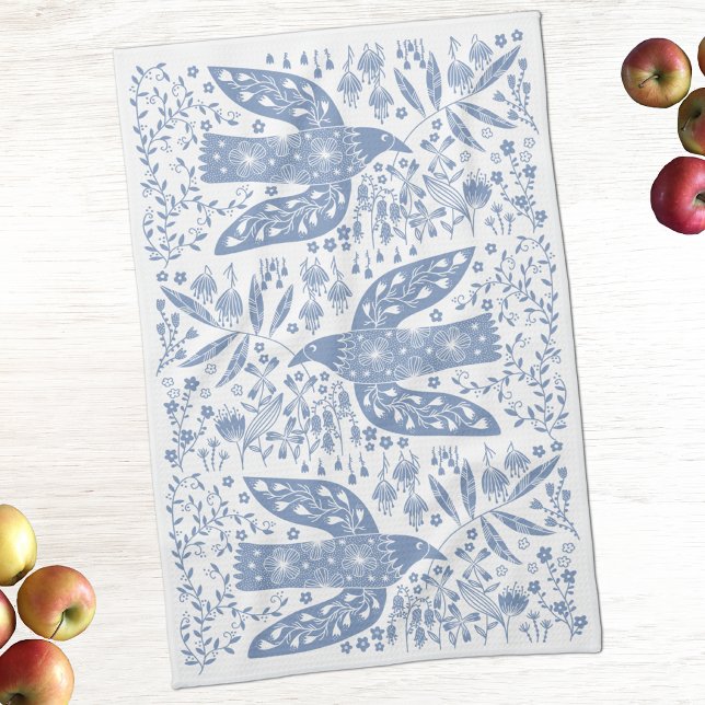 Dove Bird Blue Kitchen Towel (Peace doves bird and flower kitchen tea towels)