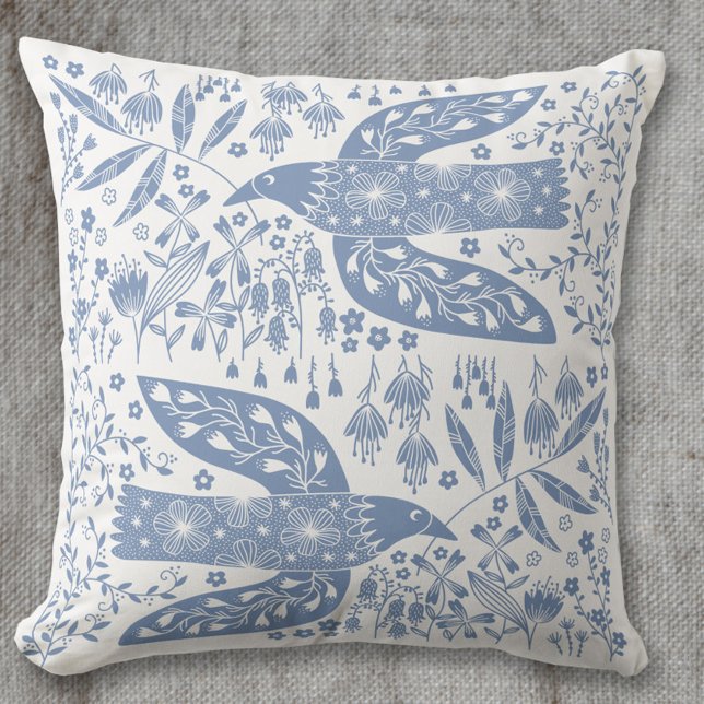Dove Bird Blue Throw Pillow (Blue and white Peace Doves bird pillow)